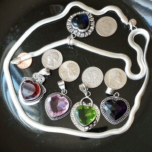 925 STERLING SILVER -STAMPED- FLAT SERPENT CHAIN: (30"-L x 6mm-W + HEARTS BUNDLE